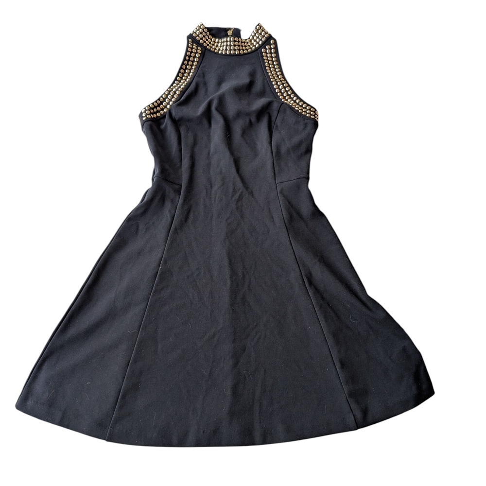 Michael Kors Black Midi Dress with Gold Accents